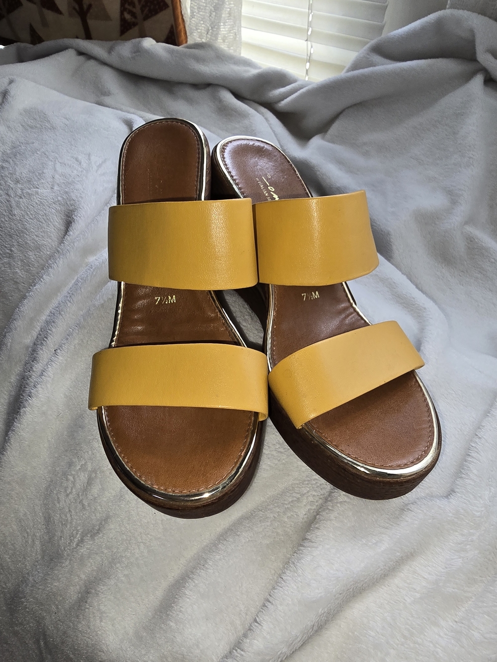 Yellow Double-Strap Women's Slide Sandals